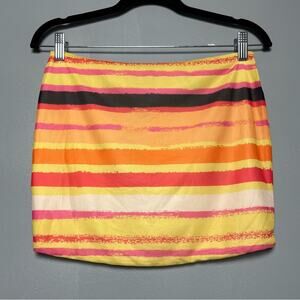 Tiger Mist Striped Multicolor Orange Mini Skirt Swim Cover Up Women’s Size M